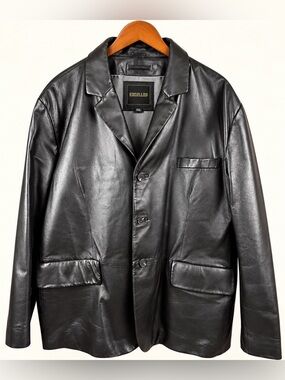 Excelled Men’s Black Genuine Leather Blazer Jacket XXL